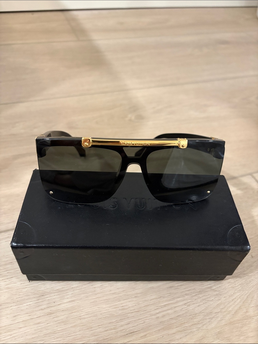 Louis Vuitton Black Shield Sunglasses with Gold Hardware